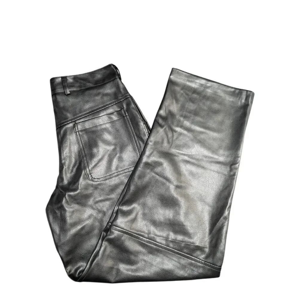 NWT Milio Milano Black Vegan/Faux Leather Wide Leg Women's Large